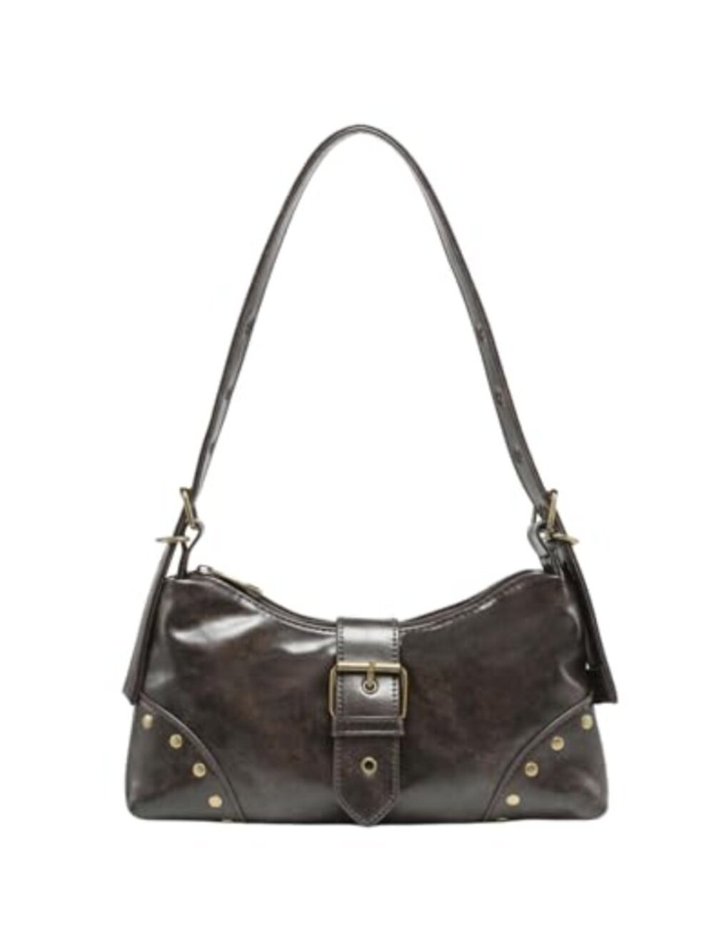 Faux Leather Studded Y2K Hobo Purse Punk Buckle Shoulder Bag